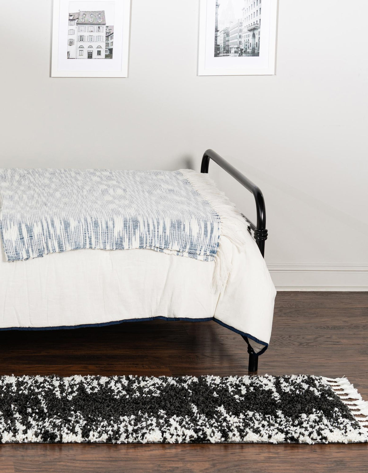 Tranquil Tides Shag Collection Area Rug - Marina Runner Black and White lifestyle 82