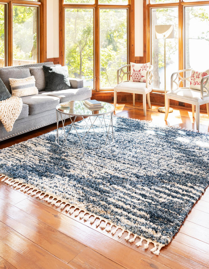 Tranquil Tides Shag Collection Area Rug - Azure Square Blue lifestyle 75