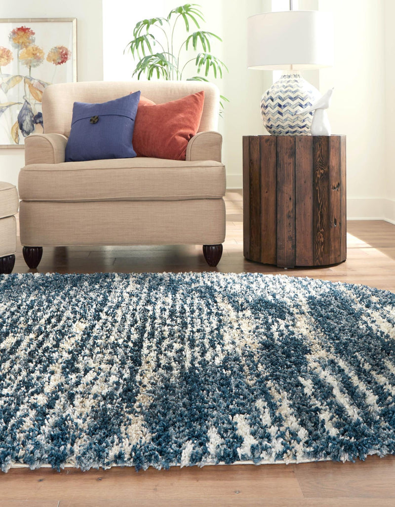 Tranquil Tides Shag Collection Area Rug - Azure Oval Blue lifestyle 48