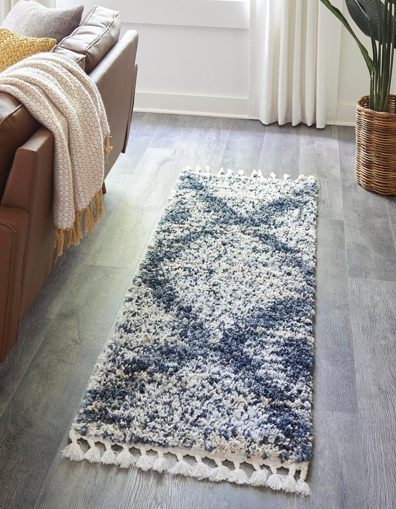 Tranquil Tides Shag Collection Area Rug - Azure Runner Blue lifestyle 48
