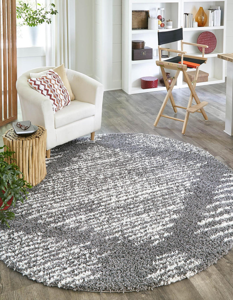 Tranquil Tides Shag Collection Area Rug - Azure Round Gray lifestyle 49