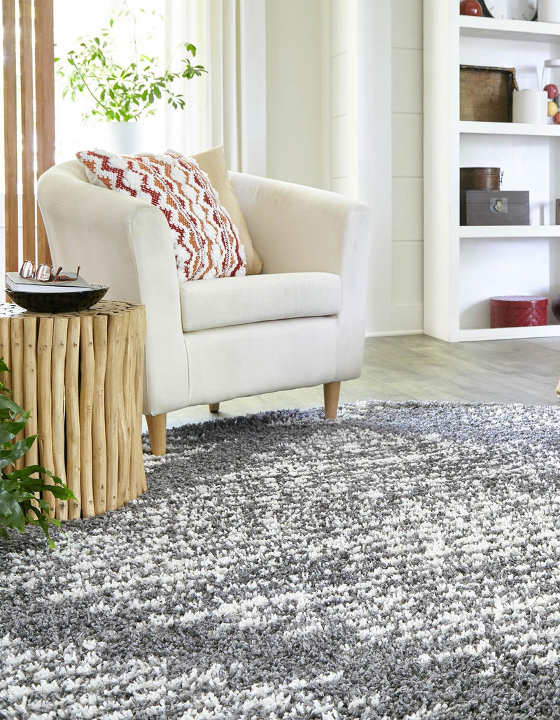 Tranquil Tides Shag Collection Area Rug - Azure Round Gray lifestyle 67