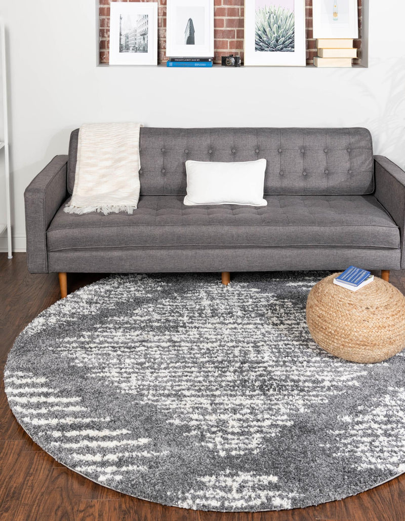 Tranquil Tides Shag Collection Area Rug - Azure Round Gray lifestyle 76