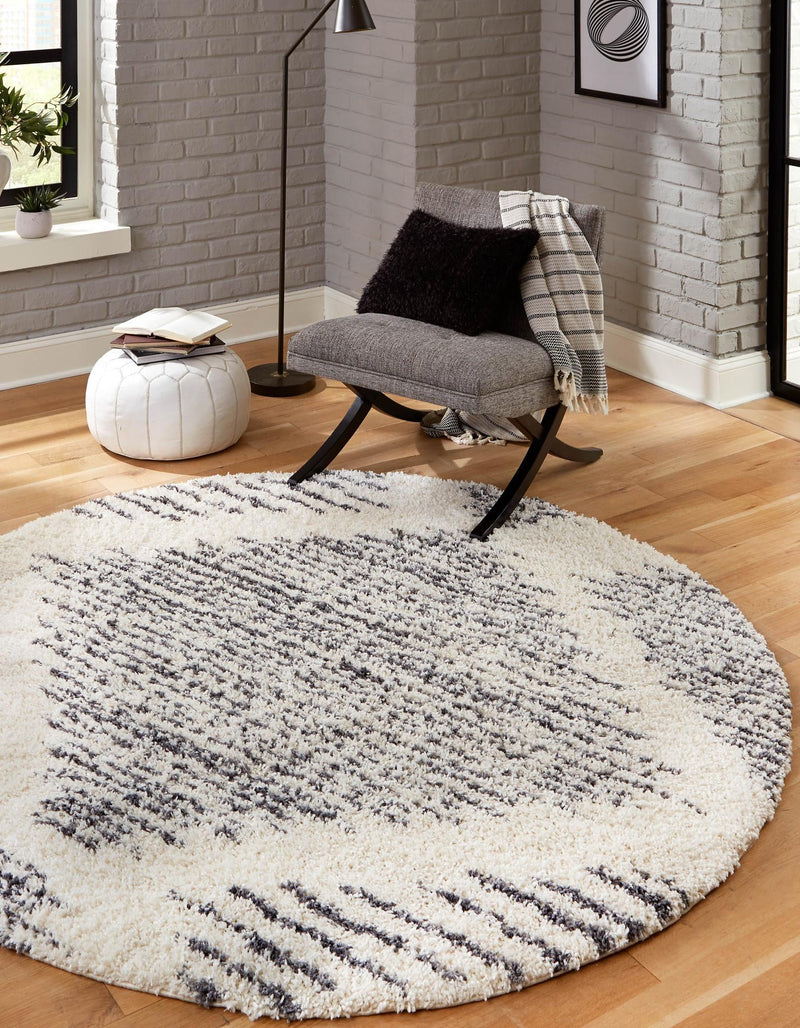 Tranquil Tides Shag Collection Area Rug - Azure Round White lifestyle 42
