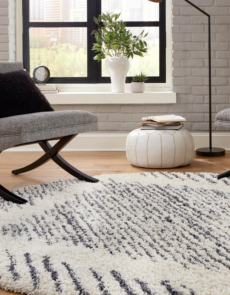 Tranquil Tides Shag Collection Area Rug - Azure Round White lifestyle 49