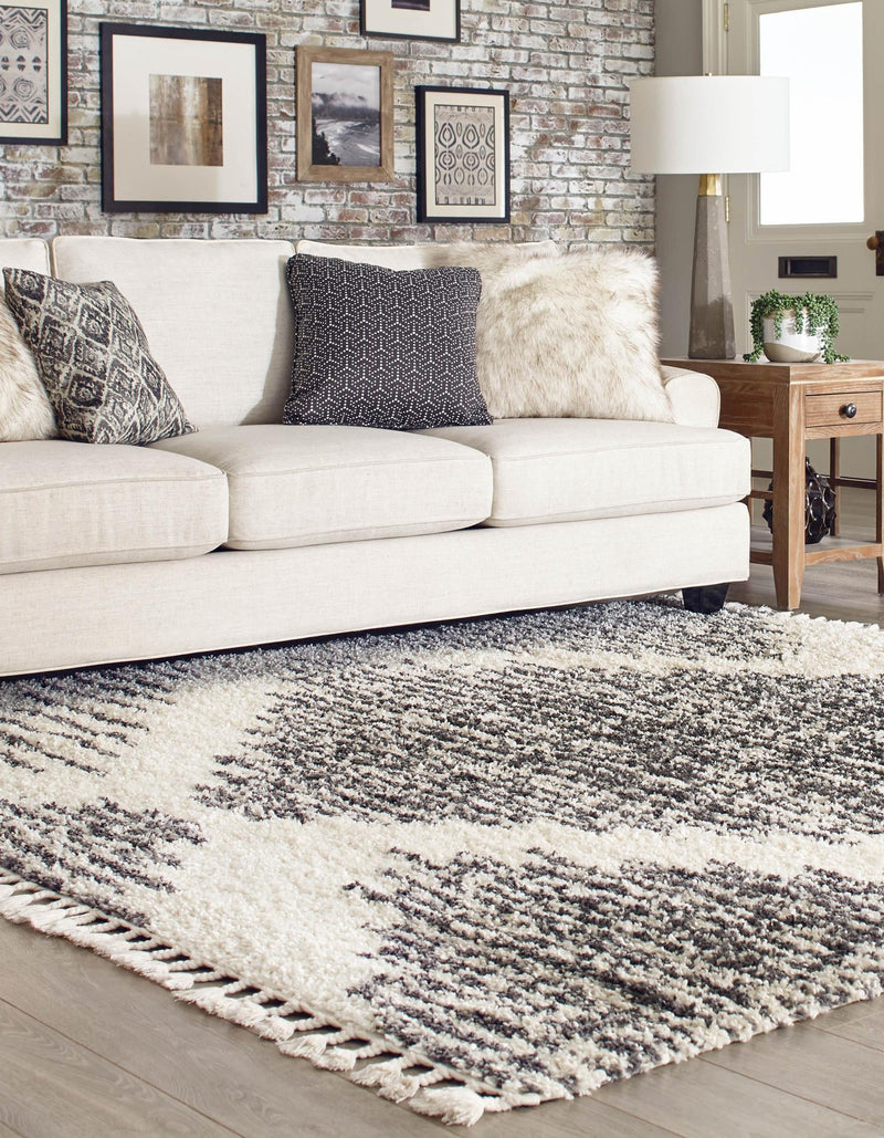 Tranquil Tides Shag Collection Area Rug - Azure Square White lifestyle 50