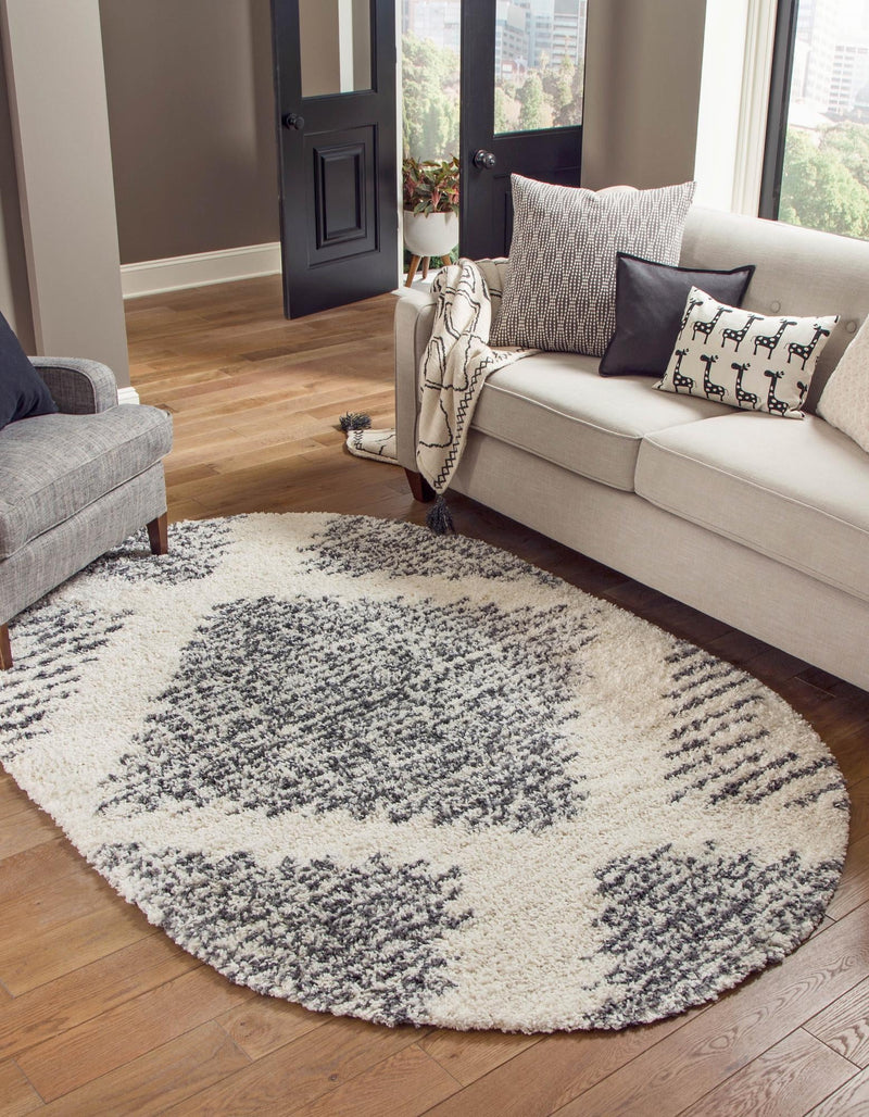 Tranquil Tides Shag Collection Area Rug - Azure Oval White lifestyle 51
