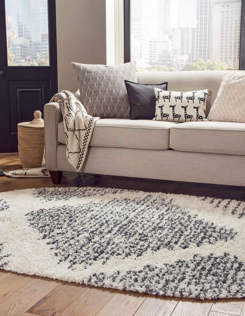 Tranquil Tides Shag Collection Area Rug - Azure Oval White lifestyle 68