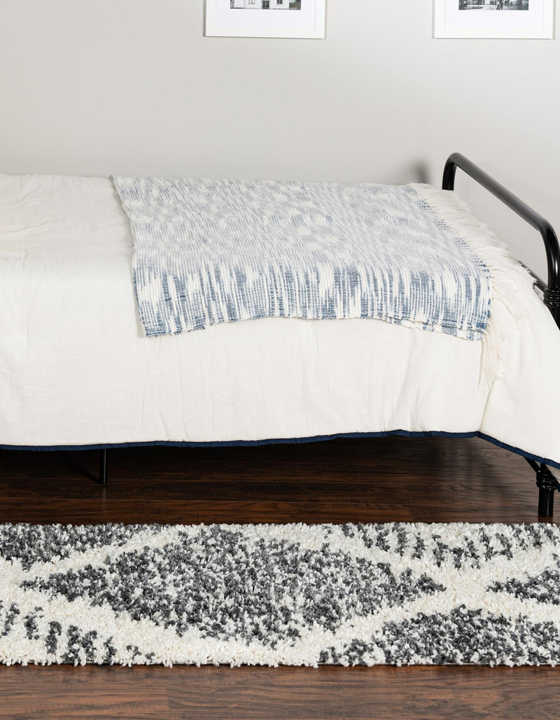 Tranquil Tides Shag Collection Area Rug - Azure Runner White lifestyle 77