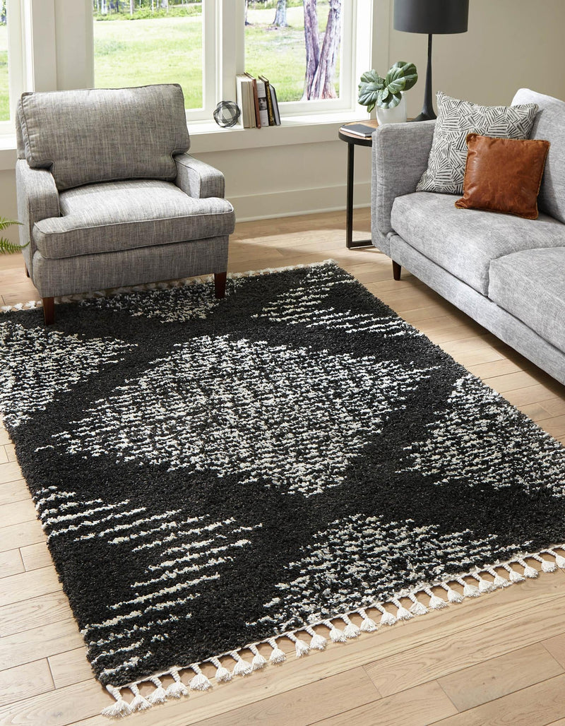 Tranquil Tides Shag Collection Area Rug - Azure Rectangle Black and White lifestyle 5