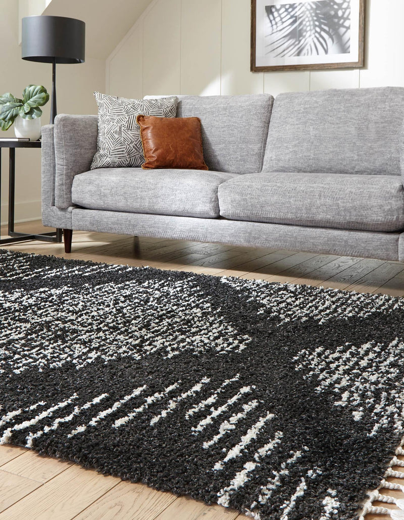 Tranquil Tides Shag Collection Area Rug - Azure Rectangle Black and White lifestyle 8