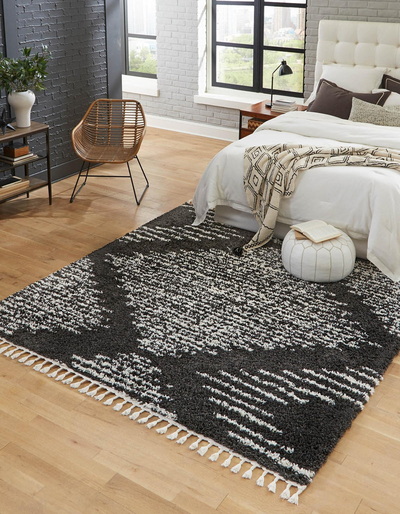 Tranquil Tides Shag Collection Area Rug - Azure Square Black and White lifestyle 54