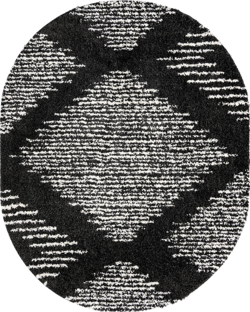 Tranquil Tides Shag Collection Area Rug - Azure Oval Black and White lifestyle 40
