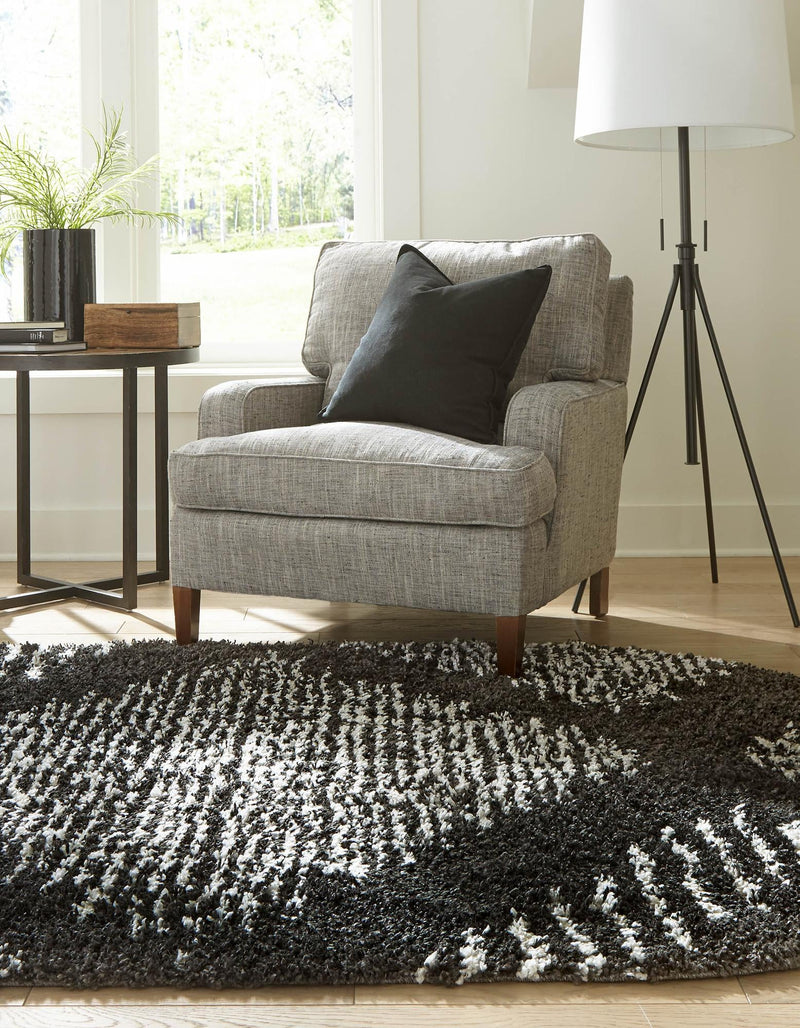 Tranquil Tides Shag Collection Area Rug - Azure Oval Black and White lifestyle 72