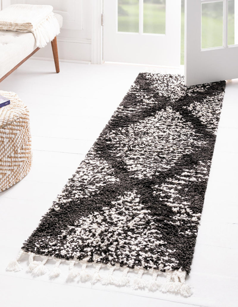 Tranquil Tides Shag Collection Area Rug - Azure Runner Black and White lifestyle 56