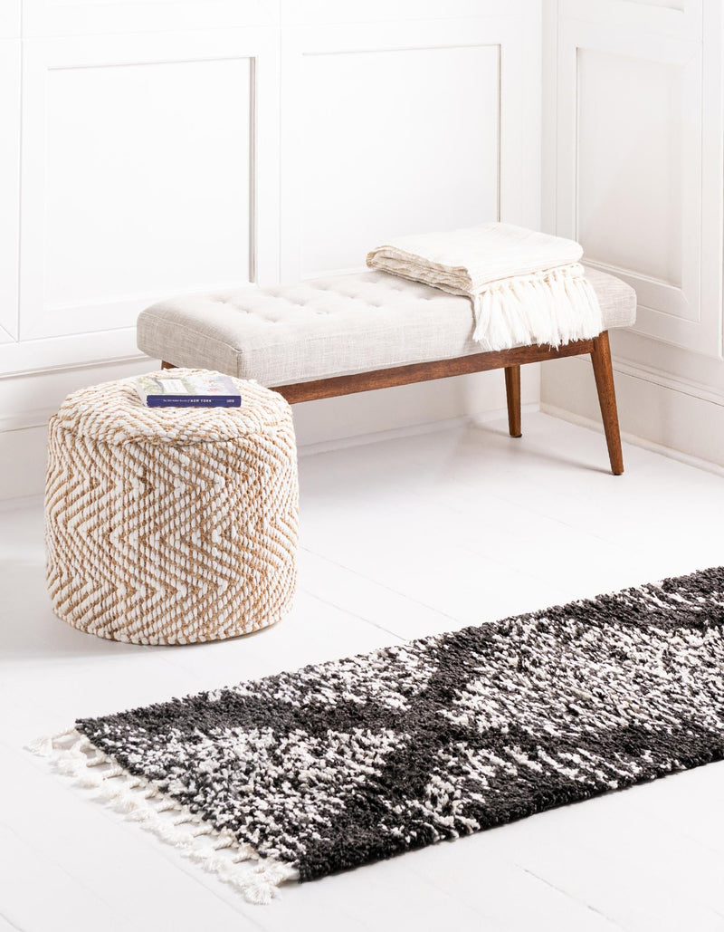 Tranquil Tides Shag Collection Area Rug - Azure Runner Black and White lifestyle 73