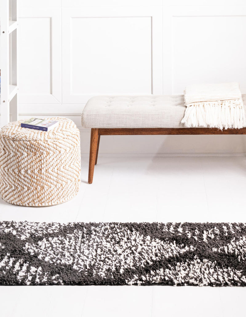Tranquil Tides Shag Collection Area Rug - Azure Runner Black and White lifestyle 78