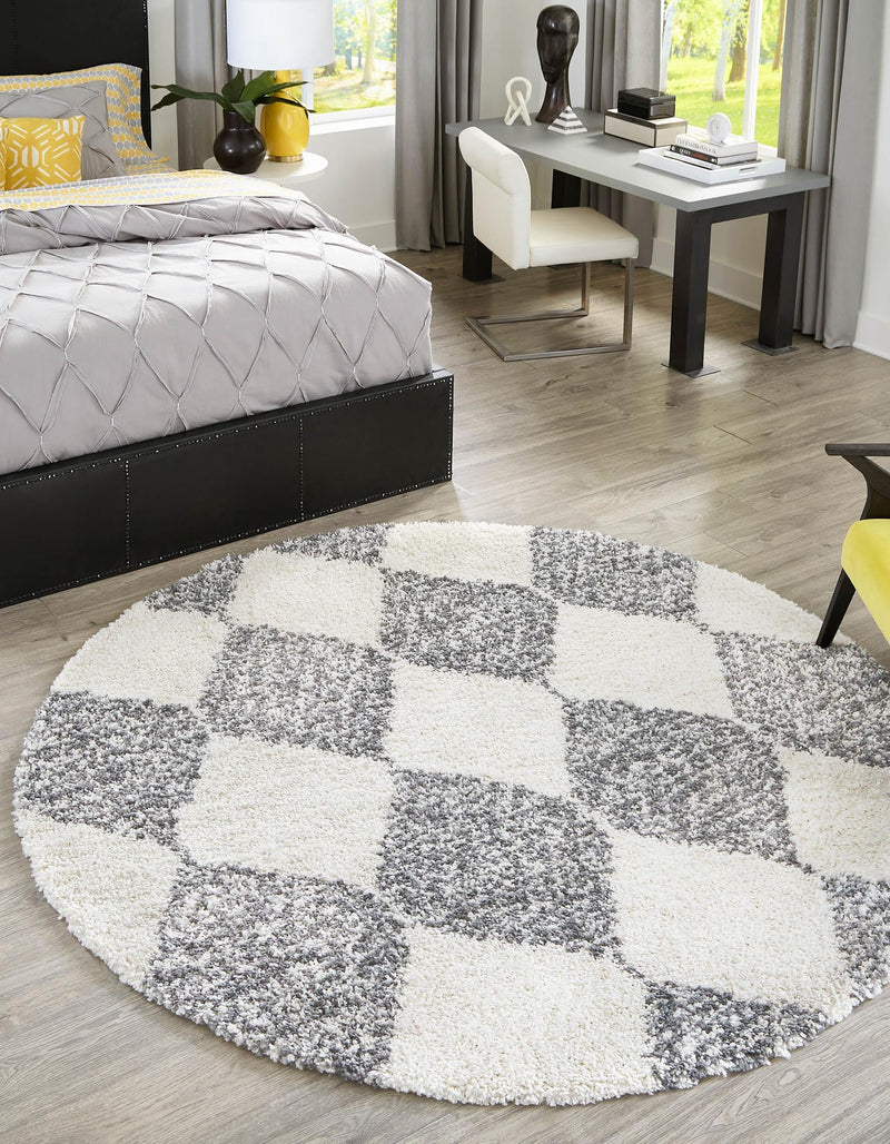 Tranquil Tides Shag Collection Area Rug - Pebble Round White lifestyle 43