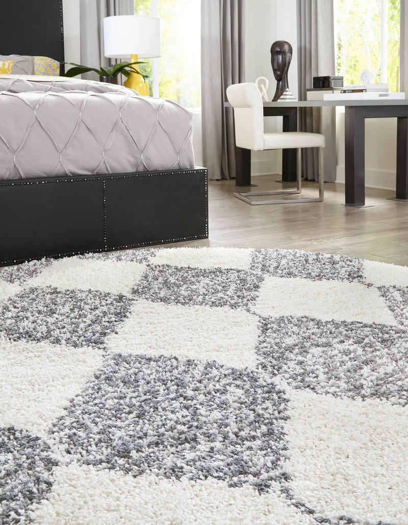 Tranquil Tides Shag Collection Area Rug - Pebble Round White lifestyle 50