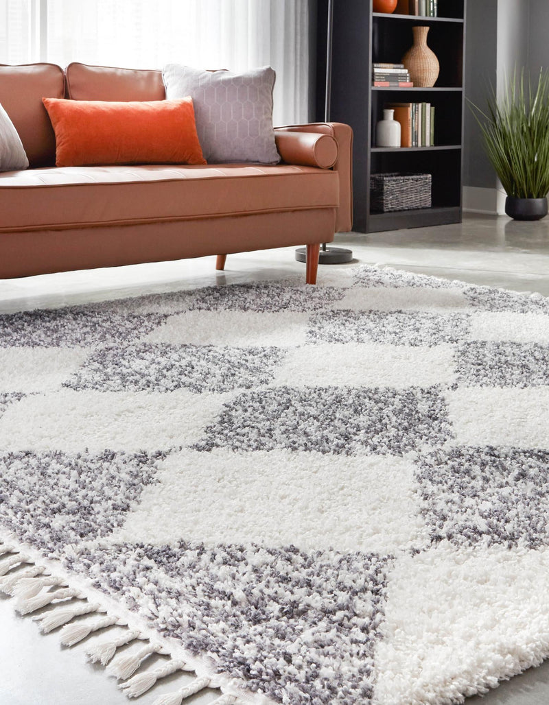Tranquil Tides Shag Collection Area Rug - Pebble Square White lifestyle 51