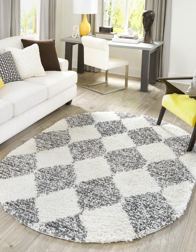 Tranquil Tides Shag Collection Area Rug - Pebble Oval White lifestyle 45