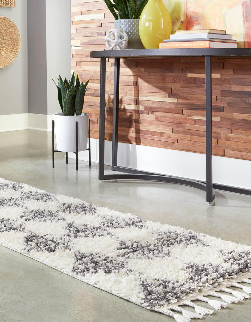 Tranquil Tides Shag Collection Area Rug - Pebble Runner White lifestyle 53