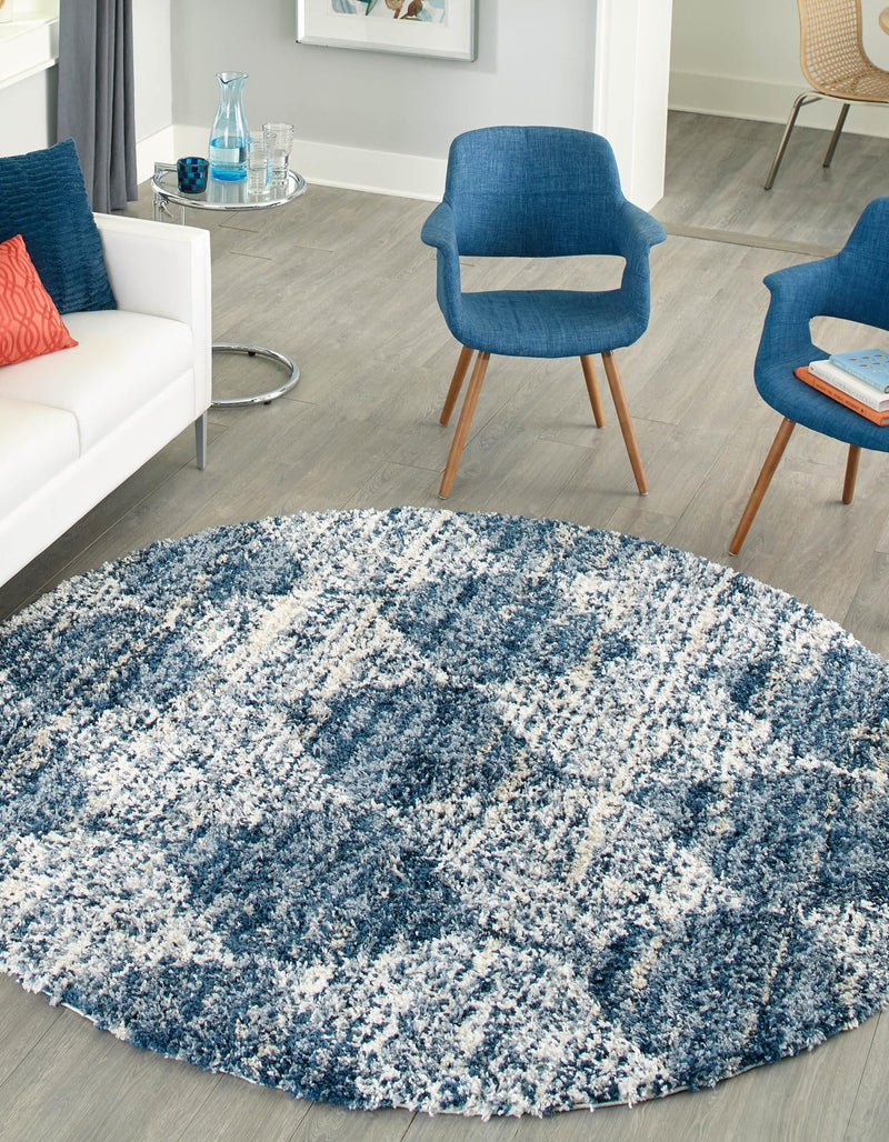 Tranquil Tides Shag Collection Area Rug - Pebble Round Blue lifestyle 49