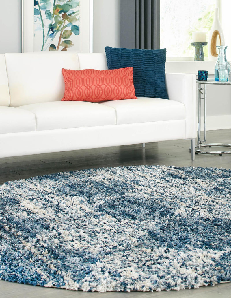 Tranquil Tides Shag Collection Area Rug - Pebble Round Blue lifestyle 56