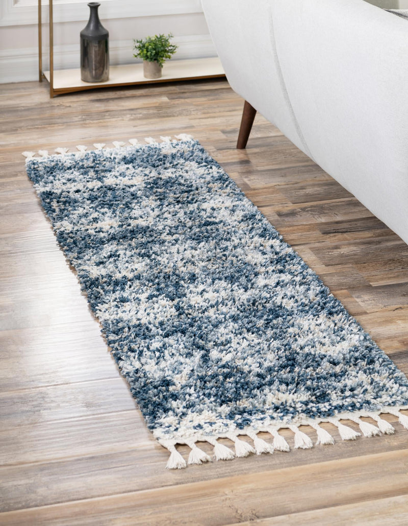 Tranquil Tides Shag Collection Area Rug - Pebble Runner Blue lifestyle 80