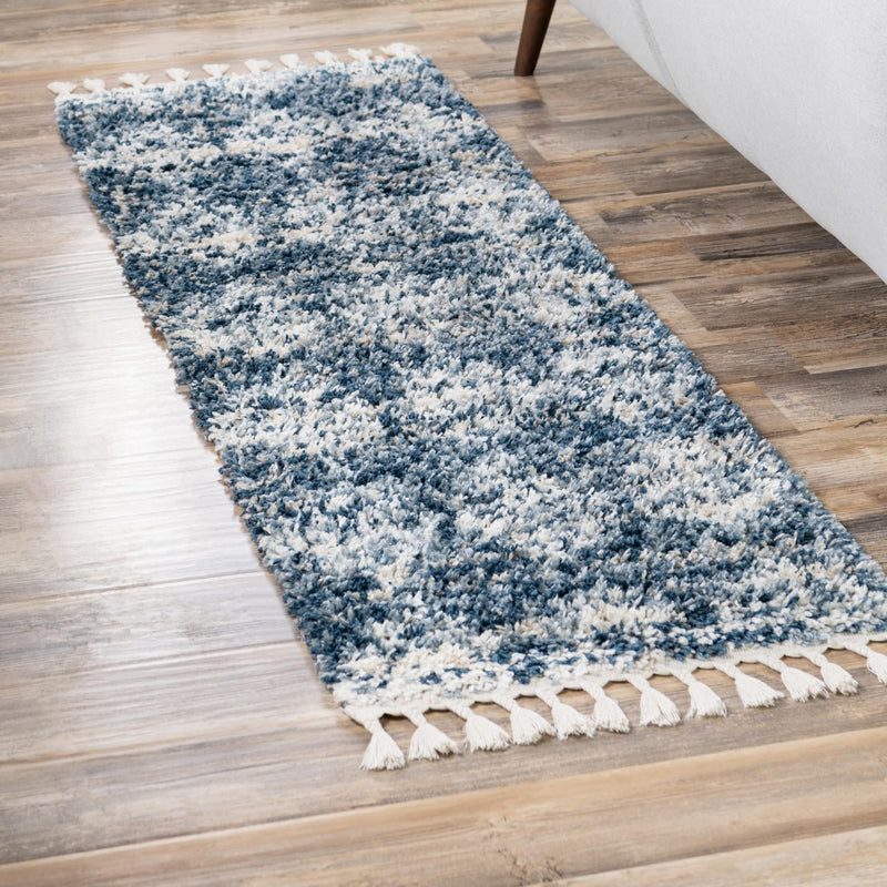 Tranquil Tides Shag Collection Area Rug - Pebble Runner Blue lifestyle 109