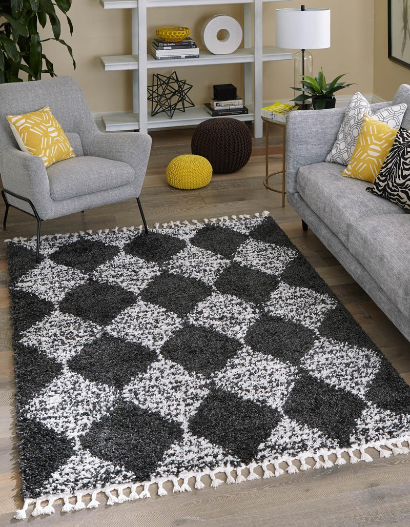 Tranquil Tides Shag Collection Area Rug - Pebble Rectangle Black and White lifestyle 7