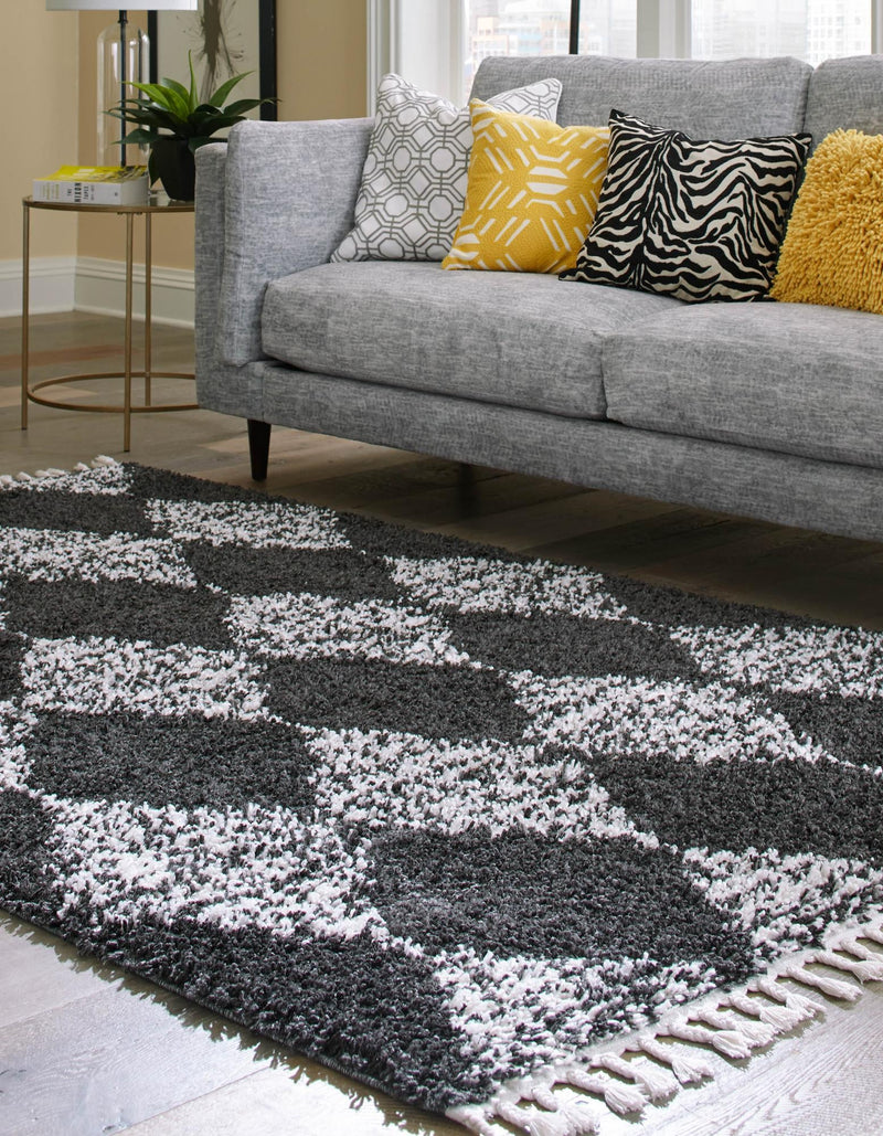 Tranquil Tides Shag Collection Area Rug - Pebble Rectangle Black and White lifestyle 11