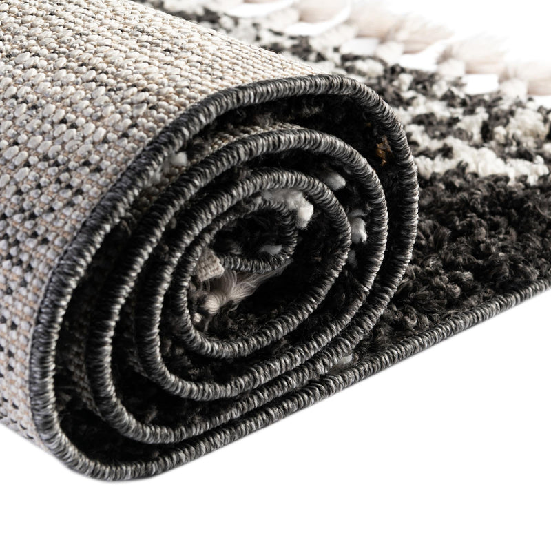 Tranquil Tides Shag Collection Area Rug - Pebble Rectangle Black and White lifestyle 41