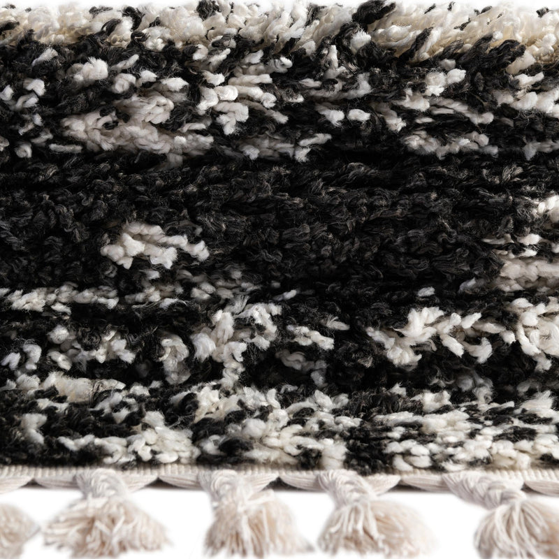 Tranquil Tides Shag Collection Area Rug - Pebble Rectangle Black and White lifestyle 47