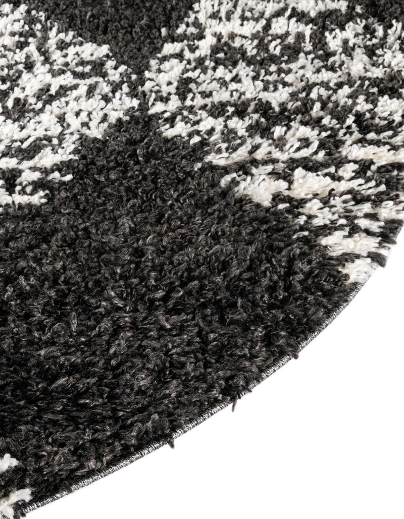 Tranquil Tides Shag Collection Area Rug - Pebble Round Black and White lifestyle 97