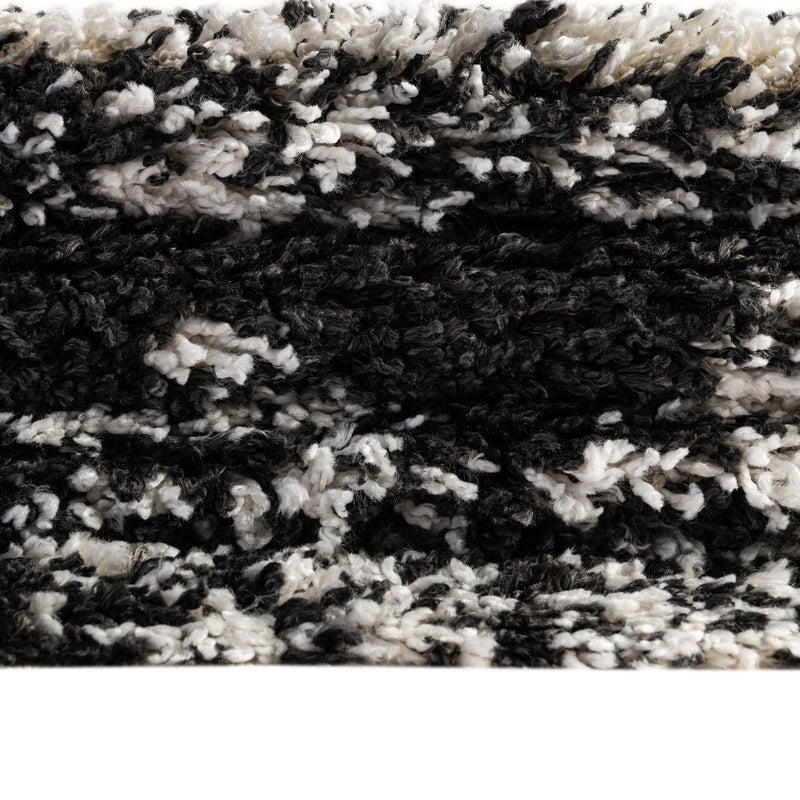 Tranquil Tides Shag Collection Area Rug - Pebble Round Black and White lifestyle 107