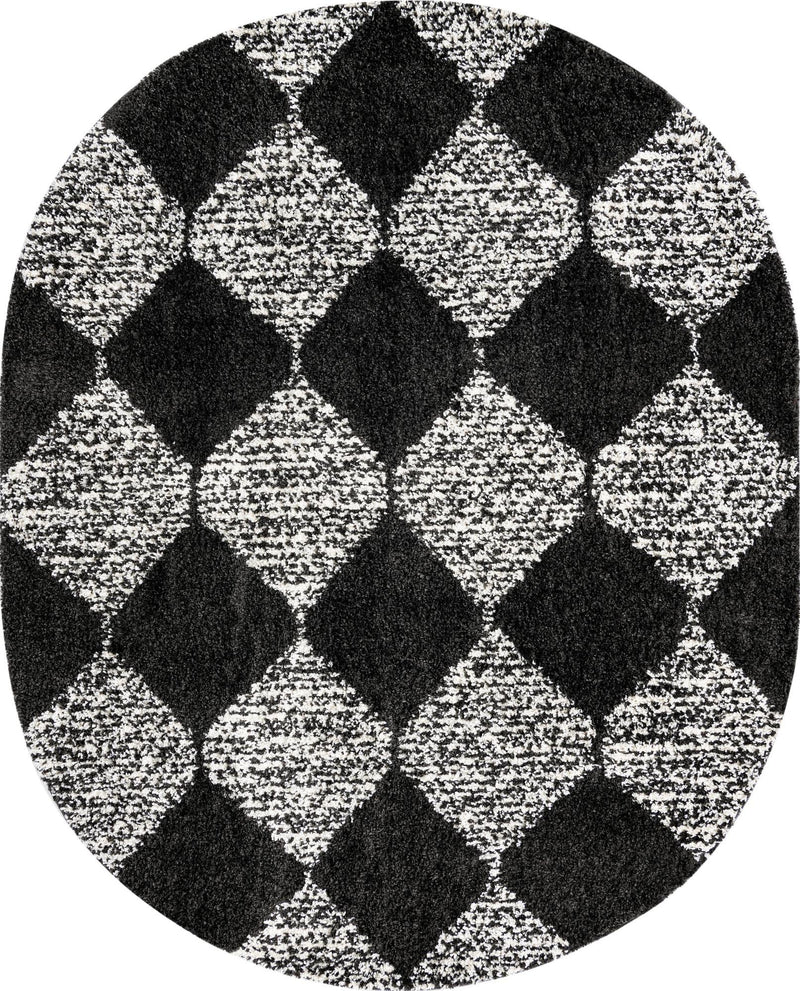 Tranquil Tides Shag Collection Area Rug - Pebble Oval Black and White lifestyle 55