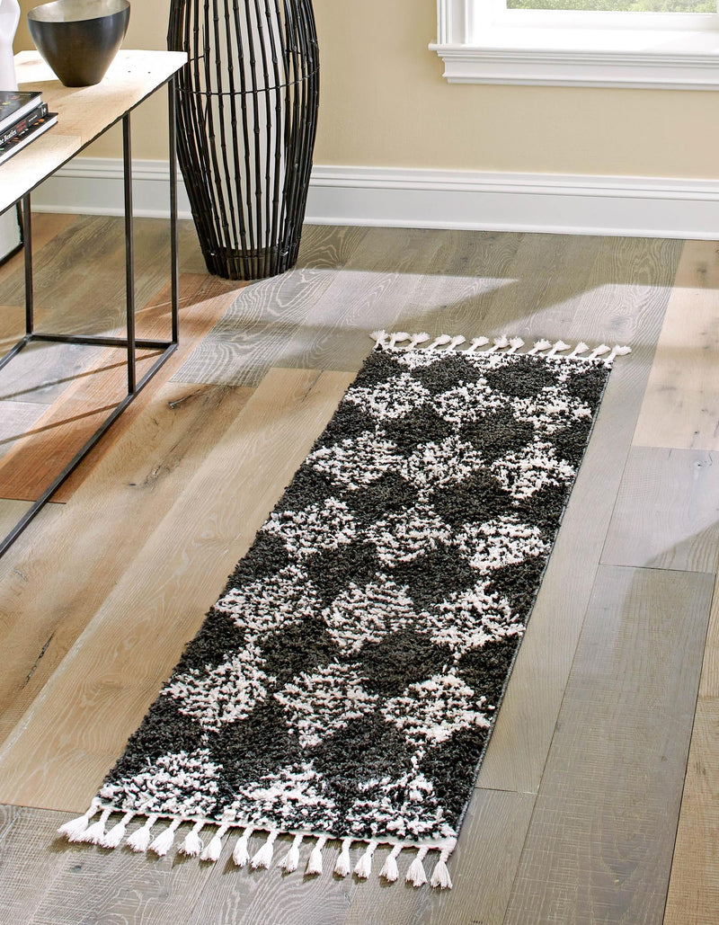 Tranquil Tides Shag Collection Area Rug - Pebble Runner Black and White lifestyle 70