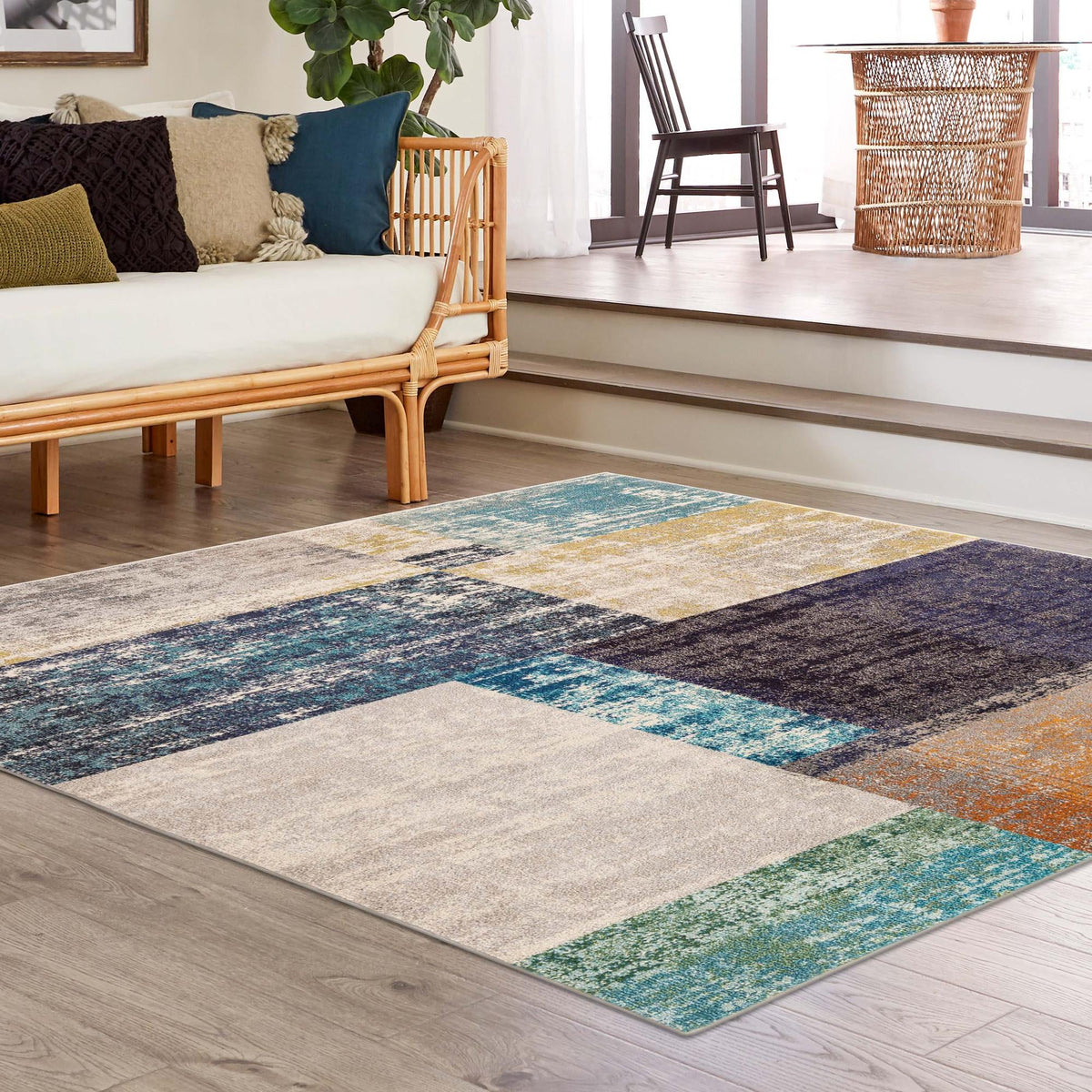Colorburst Oasis Collection Area Rug - Palette Square Multi lifestyle 52
