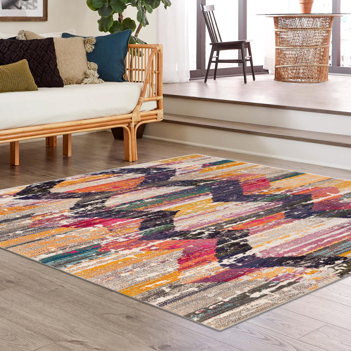 Colorburst Oasis Collection Area Rug - Mirage Square Multi lifestyle 53