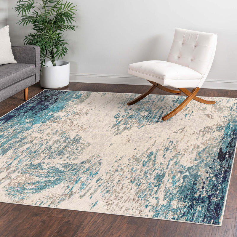 Colorburst Oasis Collection Area Rug - Tropic Square Blue lifestyle 50