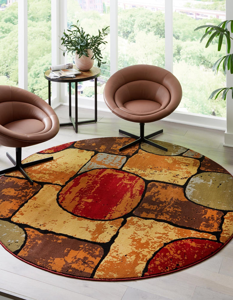 Bistro Lounge Collection Area Rug - Cappuccino Round Multi lifestyle 23