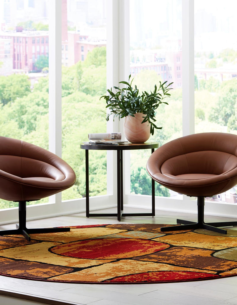 Bistro Lounge Collection Area Rug - Cappuccino Round Multi lifestyle 28