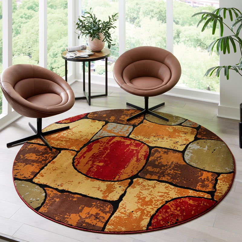 Bistro Lounge Collection Area Rug - Cappuccino Round Multi lifestyle 83