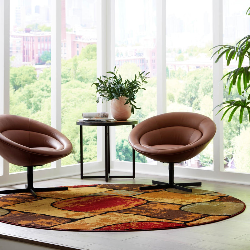 Bistro Lounge Collection Area Rug - Cappuccino Round Multi lifestyle 88