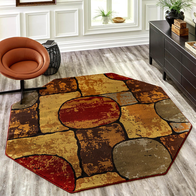 Bistro Lounge Collection Area Rug - Cappuccino Octagon Multi lifestyle 85
