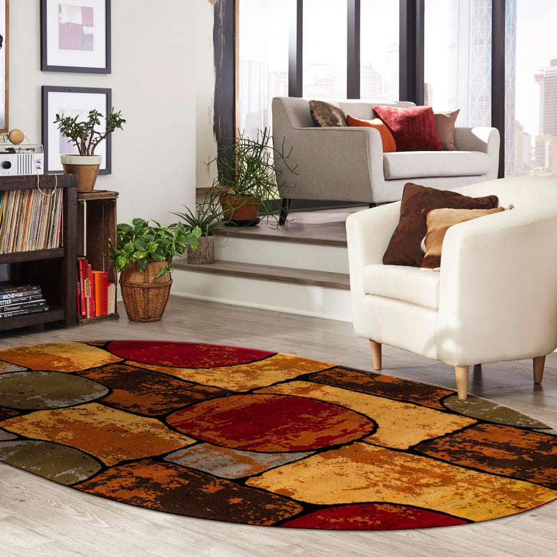 Bistro Lounge Collection Area Rug - Cappuccino Oval Multi lifestyle 91