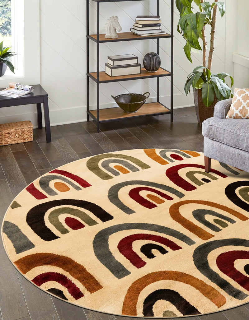 Bistro Lounge Collection Area Rug - Breve Round Cream lifestyle 22