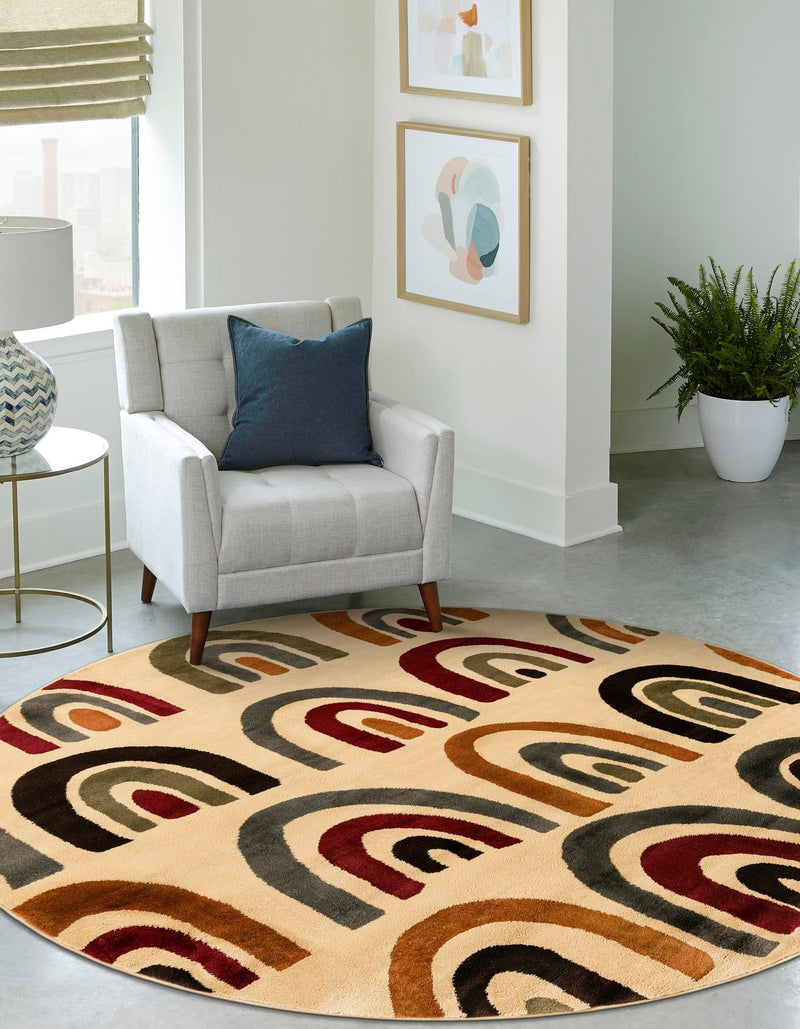 Bistro Lounge Collection Area Rug - Breve Round Cream lifestyle 27