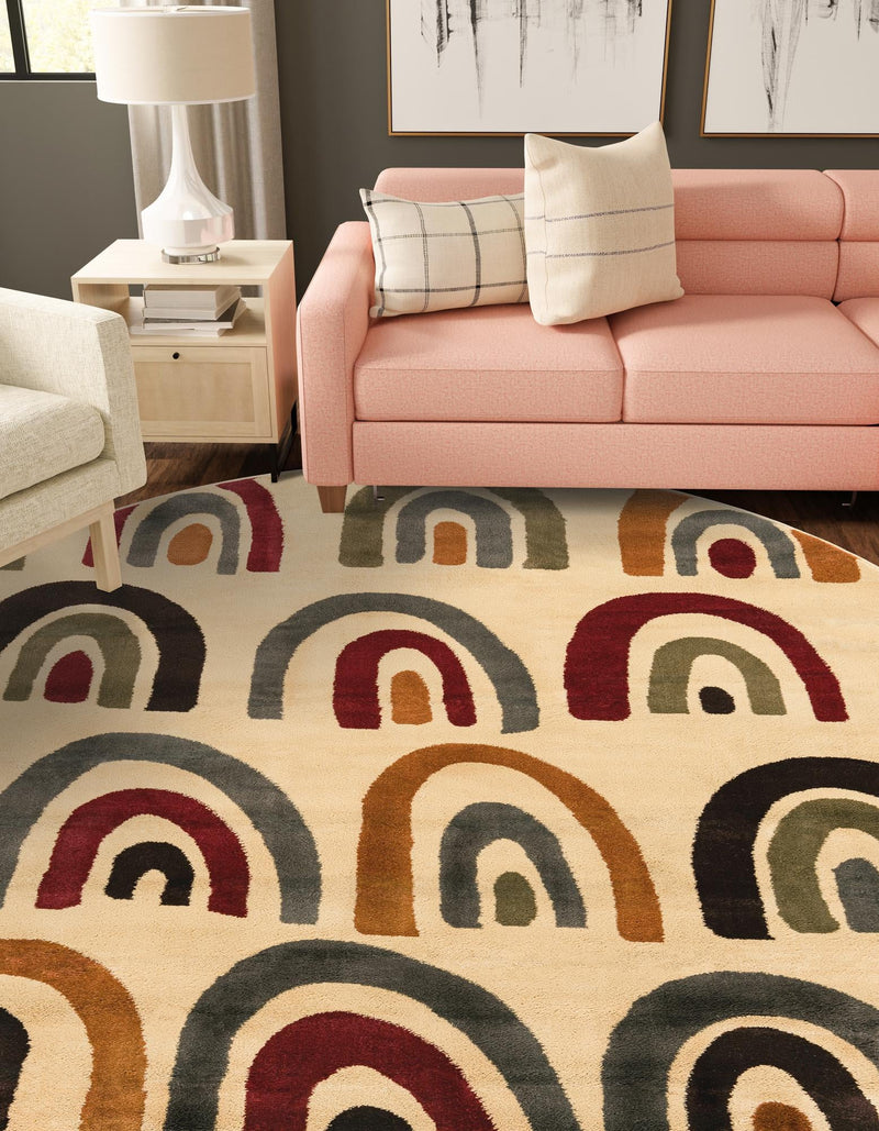 Bistro Lounge Collection Area Rug - Breve Round Cream lifestyle 32